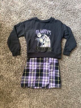 Girls Disney Nightmare Before Christmas Jack and Sally skirt & sweatshirt outfit